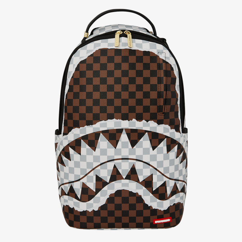 SPRAYGROUND CREAM AND BROWN TEAR CHECK BACKPACK 