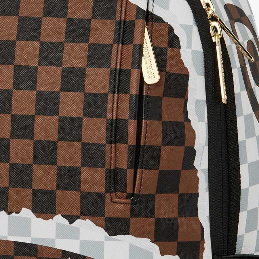 SPRAYGROUND CREAM AND BROWN TEAR CHECK BACKPACK 