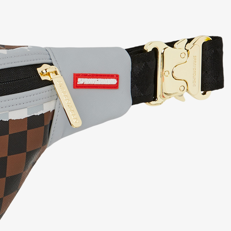 SPRAYGROUND CREAM AND BROWN TEAR CHECK CROSSBODY 